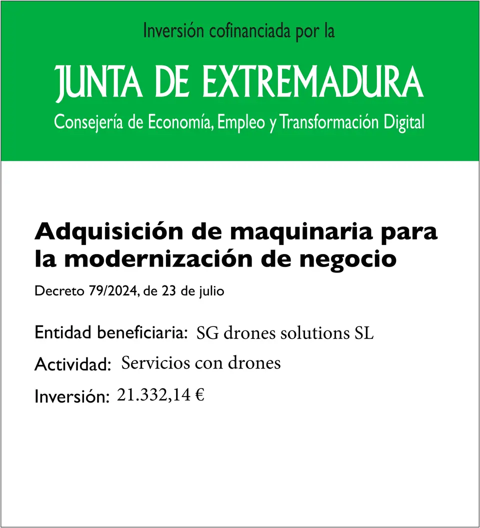 Imagen de Cartel ayudas Modernizacion SG drones solutions JE utilizada en los servicios profesionales de SG Solutions.