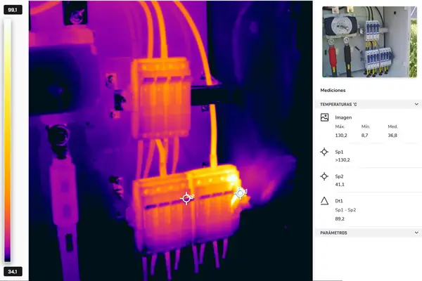 Imagen de Inspección térmica FLIR E96 imagen termicografia manual utilizada en los servicios profesionales de SG Solutions.