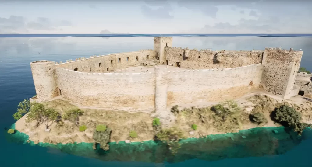 Photogrammetry made through the use of drones over a castle.