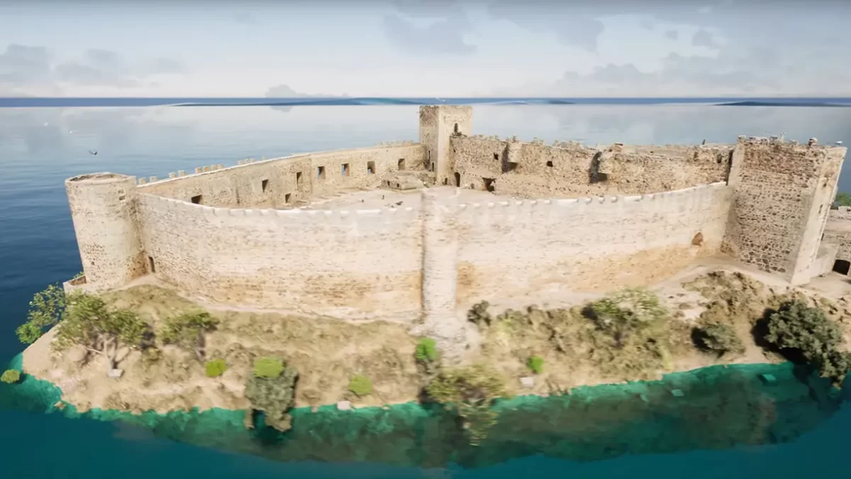 Photogrammetry made through the use of drones over a castle.