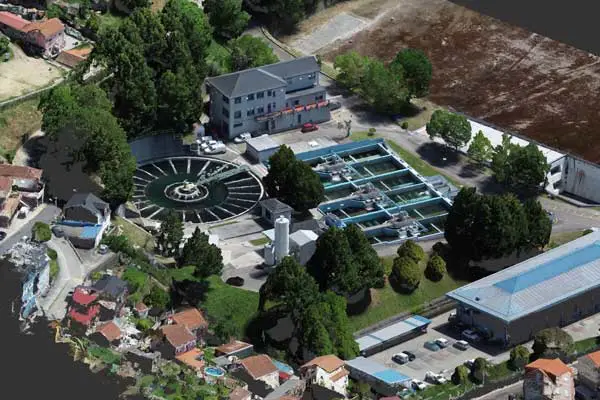 Imagen de Fotogrametría 3d dron estacion depuradora aguas residuales edar utilizada en los servicios profesionales de SG Solutions.