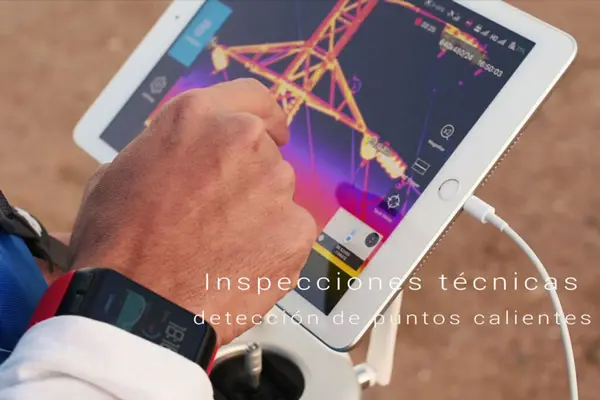 Imagen de Inspección líneas eléctricas dron tablet Análisis termico flir utilizada en los servicios profesionales de SG Solutions.