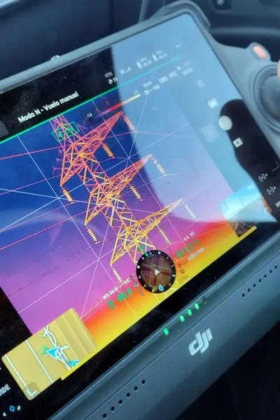 Imagen de Inspección líneas eléctricas dron tablet vista flir utilizada en los servicios profesionales de SG Solutions.