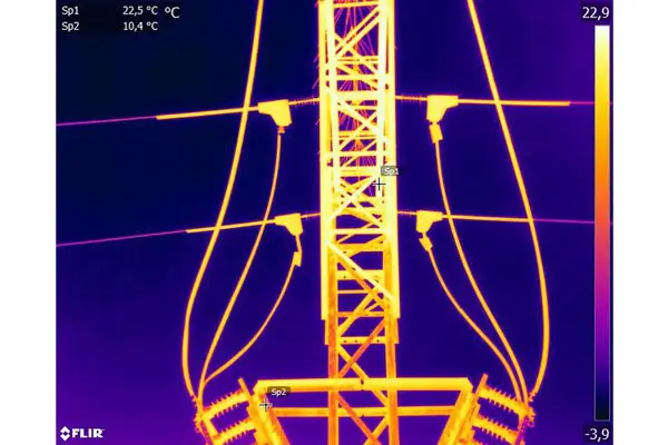 Imagen de Inspección termográfica torre eléctrica alta tensión flir utilizada en los servicios profesionales de SG Solutions.