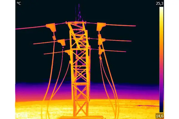 Imagen de Inspección termográfica torre eléctrica calentamiento anomalo utilizada en los servicios profesionales de SG Solutions.