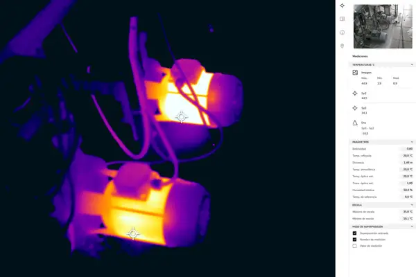 Imagen de Termografía industrial grupos presion riego cámara térmica utilizada en los servicios profesionales de SG Solutions.